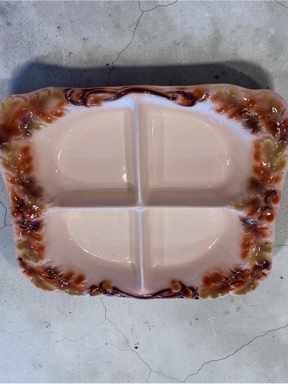 Vintage Mid-Century Sunkist Pottery Divided Serving Platter - Oak Leaf & Acorn